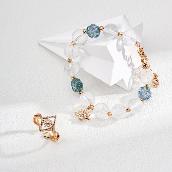 ☀️ Artisan Original Design Clear Quartz & Art Glass Sunburst Bracelet | S925 - Picture 5 of 7